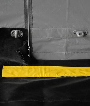 Verbindung zwischen PVC-Boden für Rettungs- und Sanitätszelte und Seitenwand. 