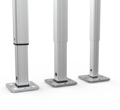 Vergleich der drei Ecotent® Faltpavillon-Serien E1, E2 und E3 mit unterschiedlichen Aluminiumprofilen.